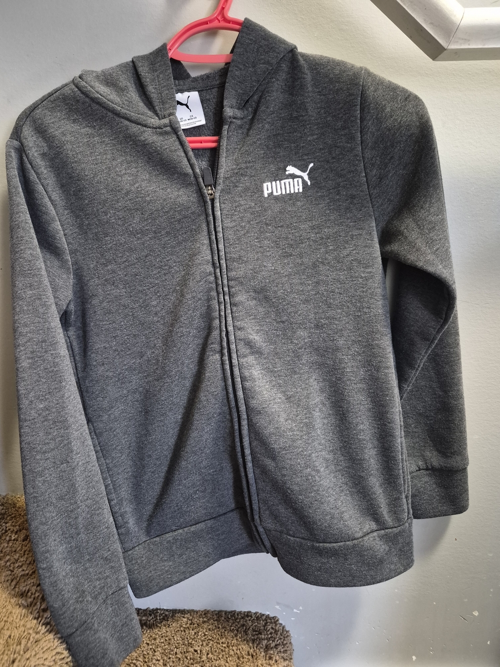 Puma Gray Youth Full-Zip Hoodie with White Logo